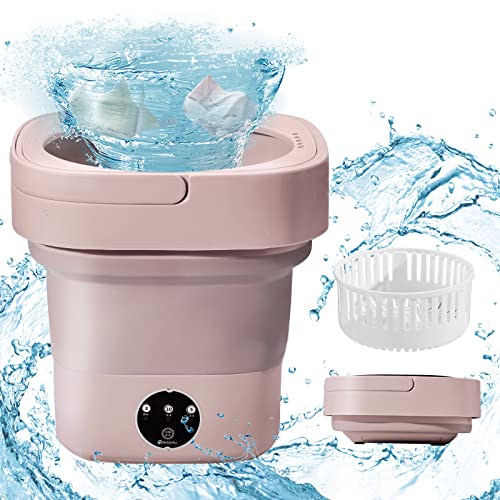 Vusddy Mini-Waschmaschine Faltbar, Klein und Tragbare, 8L Kapazität, 3 Reinigungsmodi, mit Trockner, Blu-ray und Abflussrohr, für Camping, Reisen, RV, Schlafsäle (Rosa) von Vusddy