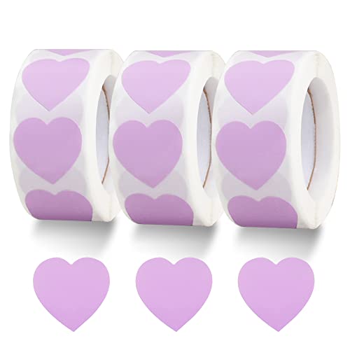 1500 Etiketten Lila Herz Aufkleber 1 Zoll Herz Coding Form Papieretiketten für Valentinstag Hochzeitsjubiläen Einladung Umschläge Nette Aufkleber für Wasserflasche Verpackung (3 Pcs/500 pro Rolle) von Vuzvuv