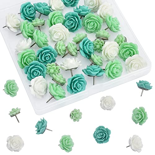 40 Pcs Grüne Kamelie Rose Blume Push Pin mit Gradient Farbe Dekorative Thumbtacks Floret Blume Push Pins für Schule, Zuhause von Vuzvuv