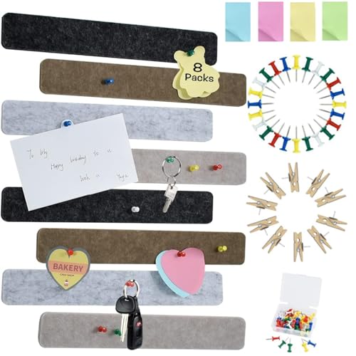 Vuzvuv 8 Stück Schwarz Braun Grau Pinnwand Bar Streifen Korkplatte,Kleine Filz Pinnwand Selbstklebend mit 35 Stück Pushpins für Foto Hängen, Bulletin Tafeln Heimdekoration Wanddeko für Notizen Büro von Vuzvuv