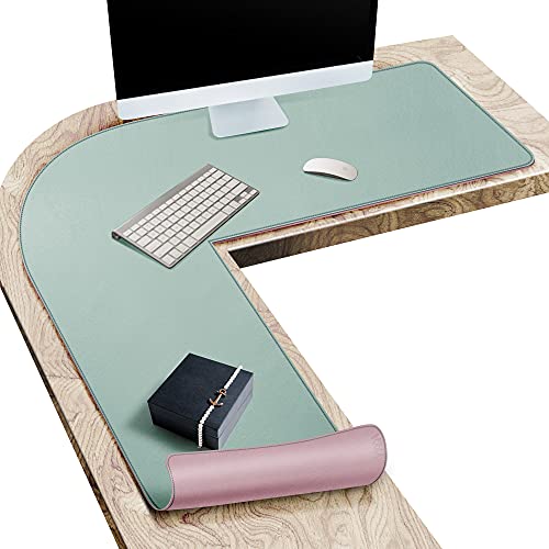 L-förmige Schreibtischunterlage aus Leder, große doppelseitige Gaming-Mauspads, Schreibtischunterlage, rutschfest, PU-Leder, Laptop-Schreibunterlage für Büro und Zuhause (110 x 110 x 40 cm, rosa grün) von Vyaaa