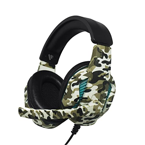 Vybe LED Headset mit Camouflage Design für Play Station, Xbox, PC Gaming AUX-In Unterstützung kabelgebundener gepolsterter Kopfhörer mit Galgenmikrofon, Dschungelgrün von Vybe