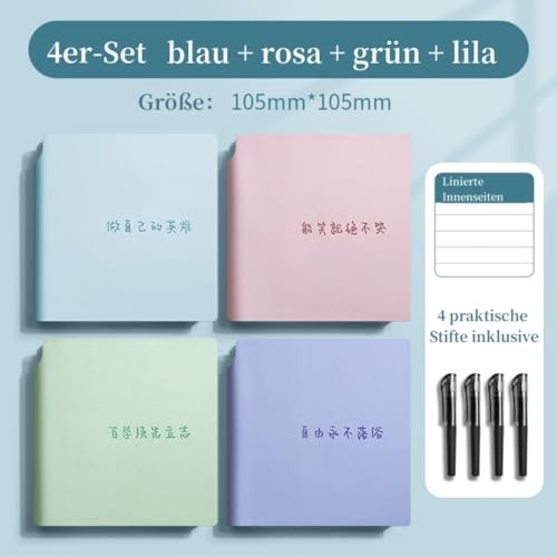 Vyloky 4er Notizbuch-Set mit 4 Stiften | 100g/m² PU-Leder Augenschutzpapier 180° flach liegend | Kariert/Blanko/Liniert für Schüler/Lehrer/Ärzte/Krankenschwestern (Horizontale Linien) von Vyloky