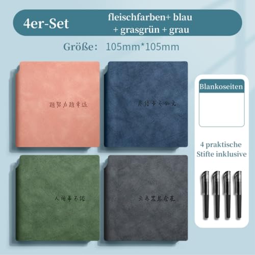 Vyloky 4er Notizbuch-Set mit 4 Stiften | 100g/m² PU-Leder Augenschutzpapier 180° flach liegend | Kariert/Blanko/Liniert für Schüler/Lehrer/Ärzte/Krankenschwestern (Schlichte Optik) von Vyloky