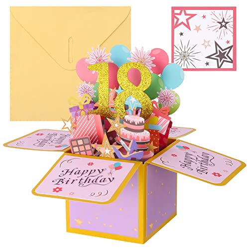 Vyuwast 18. Geburtstagskarte, Pop Up Karte 3D Happy Birthday Karte mit Umschlag für Kinder Frauen Mädchen Geschenk-Karte zum 18. Geburtstag (18.Geburtstag) von Vyuwast