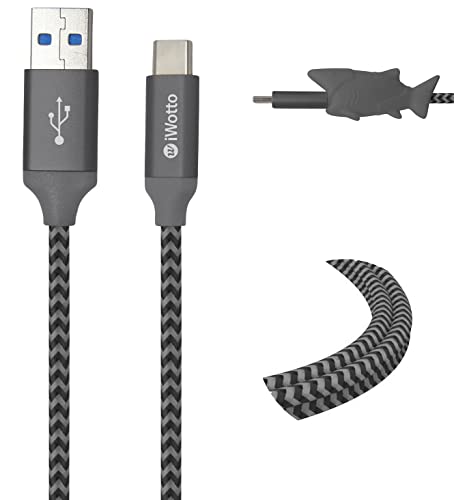 Iwotto USB Typ C Kabel 1M - Schnelles Laden und Synchronisieren für Mobiltelefone - USB 3.0 Orange - Strapazierfähiges Nylon und Shark Kabelschutz - Kompatibel mit Samsung, Xiaomi, Huawei, PS4, Xbox von W IWOTTO