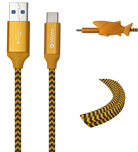 Iwotto USB Typ C Kabel 1M - Schnelles Laden und Synchronisieren für Mobiltelefone - USB 3.0 Orange - Strapazierfähiges Nylon und Shark Kabelschutz - Kompatibel mit Samsung, Xiaomi, Huawei, PS4, Xbox von W IWOTTO
