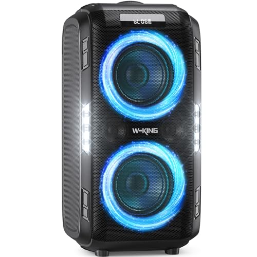 W-KING 250W Peak Party Bluetooth Lautsprecher Groß, Extra Tiefer Bass/Riesig 120 dB/12 Custom-Bässe/16,5CM-Woofer, V5.3 Musikbox Bluetooth Box Boombox Lautsprecher, IPX5/LED/MIC&Gitar IN/USB/TF/AUX von W-KING