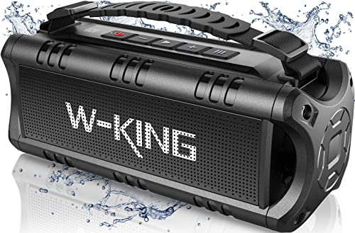 W-KING Bluetooth Box Lautsprecher, 30W Bluetooth Lautsprecher Boxen Musikbox Bluetooth, IPX6 Outdoor Tragbarer Bluetooth Lautsprecher Klein mit Satte Bässe, 24-Stunden, TF Karte/USB Stick/AUX/EQ von W-KING