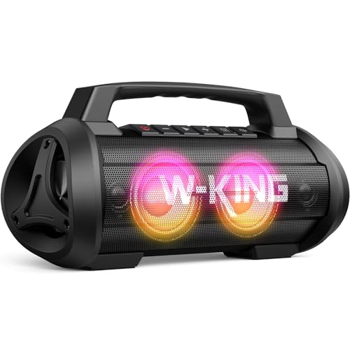 W-KING 120W Peak 70W Bluetooth Lautsprecher mit Licht, Tragbare Bluetooth-Lautsprecher mit Dualen Bass-Treibern, IPX6 wasserdicht, EQ & BassUp, 42H Akku, Powerbank, Musikbox für Camping, Pool,Strand von W-KING