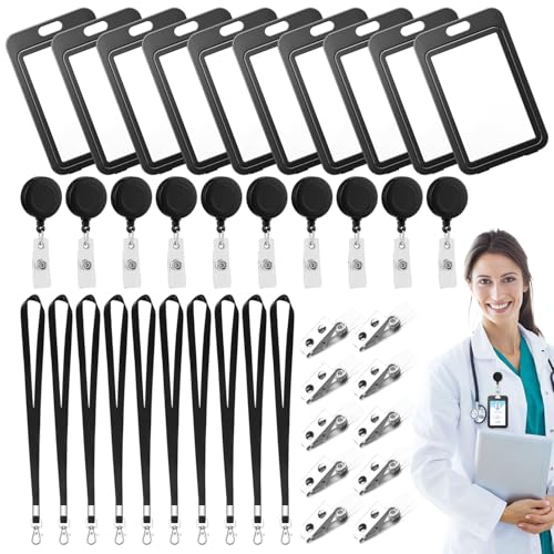 10 Stück Ausweishülle mit Band Kartenhalter Ausweis Ausweishülle Id Card Holder Ausweishalter Kartenhülle mit Schlüsselband und Einziehbarer Schlüsselanhänger Ausweis Clip für Ausweisclip Kreditkarten von W Rxkiocs