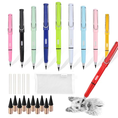 W Rxkiocs 26 Stück Bleistifte Ewiger Bleistift Bleistift Bleistifte Set Bleistift mit Radiergummi Ewiges Bleistift-Set mit Extra 5 Radiergummis und 10 Austauschbaren Federn zum Schreiben und Zeichnen von W Rxkiocs