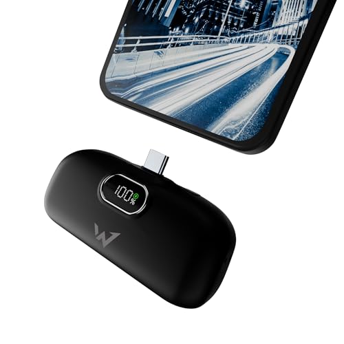 Tragbare Powerbank 5000 mAh, extra kompakt & leicht – USB-C-Eingang & Ausgänge, Digitale Ladeanzeige, Power Delivery 18 W, schnelles Aufladen, ideal für Smartphones & Mobile Geräte von W