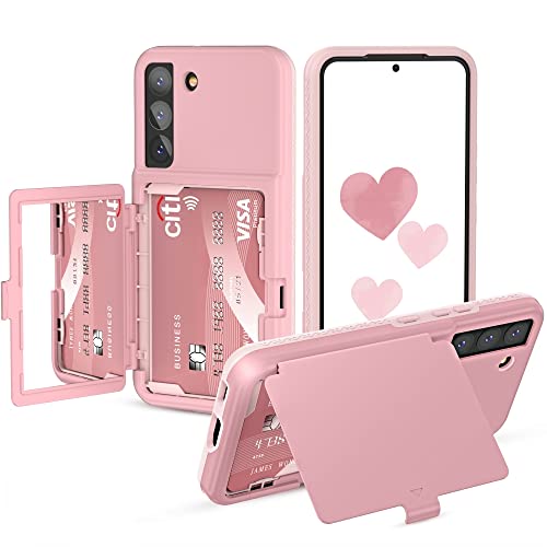 W7ETBEN Samsung Galaxy S22 Plus Wallet Hülle, S22 Plus Hülle mit Kickstand eingebauten Spiegel Heavy Duty Schutz Stoßfeste Kartenhalter Abdeckung für Galaxy S22 Plus 6.6" (Roségold) von W7ETBEN