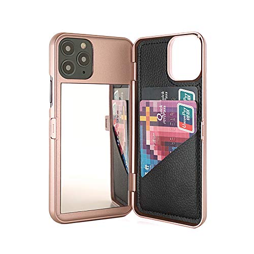 W7ETBEN iPhone 11 Pro Hülle, versteckter Spiegel Wallet Case Hülle mit Ständer Funktion und Kartenhalter für Apple iPhone 11 Pro 5,8 Zoll (Roségold) von W7ETBEN