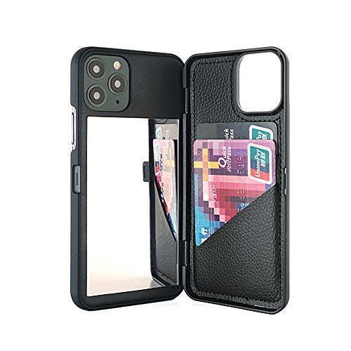 W7ETBEN iPhone 11 Pro Hülle, versteckter Spiegel Wallet Case Hülle mit Ständer Funktion und Kartenhalter für Apple iPhone 11 Pro 5,8 Zoll (Schwarz) von W7ETBEN