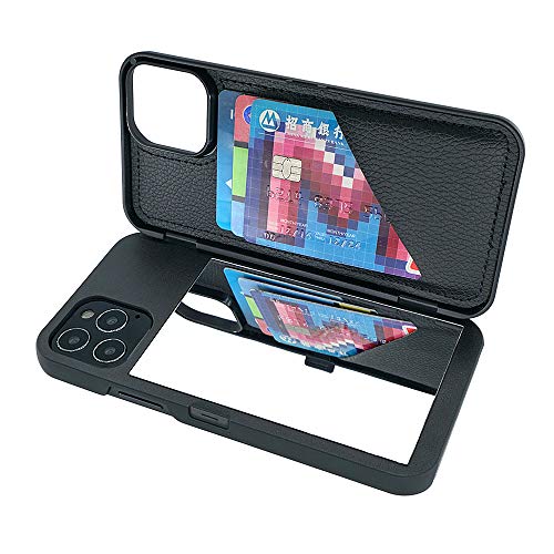 W7ETBEN iPhone 12 Pro Max Hülle, Wallet Case mit Kickstand, Spiegel, Stoßfeste Polycarbonat-Silikon-Hülle, Schwarz von W7ETBEN