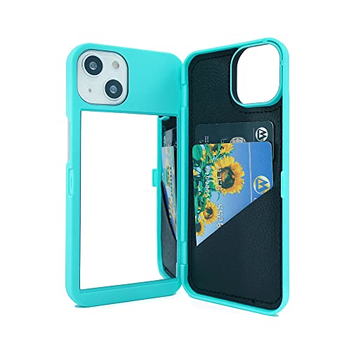 W7ETBEN iPhone 14 Hülle, iPhone 13 Hülle mit Kickstand eingebauten Spiegel Stoßfeste Kartenhalter Abdeckung für Apple iPhone 14 (2022) 6.1" /iPhone 13 (2021) 6.1 Zoll (Grün) von W7ETBEN