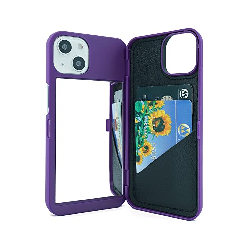W7ETBEN iPhone 14 Hülle, iPhone 13 Hülle mit Kickstand eingebauten Spiegel Stoßfeste Kartenhalter Abdeckung für Apple iPhone 14 (2022) 6.1" /iPhone 13 (2021) 6.1 Zoll (Lila) von W7ETBEN
