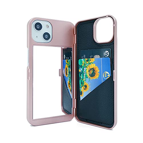 W7ETBEN iPhone 14 Plus Hülle, iPhone 15 Plus Hülle Case mit Kickstand eingebauten Spiegel Stoßfeste Kartenhalter Abdeckung für Apple iPhone 15 Plus / 14 Plus 6.7 Zoll (Roségold) von W7ETBEN