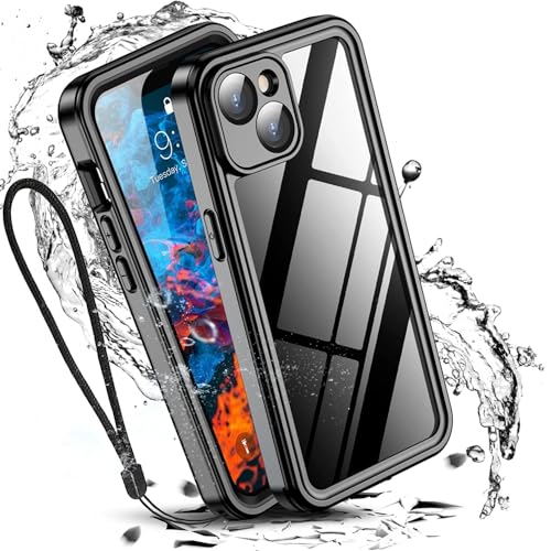 W7ETBEN iPhone 14 Wasserdichtes Hülle, [IP68 Wasserdicht] Eingebautes 9H gehärtetes Glas [10FT Militär Stoßfest] [Staubdicht] Ganzkörper Fallschutzge Hülle für iPhone 14 6.1"-Schwarz von W7ETBEN
