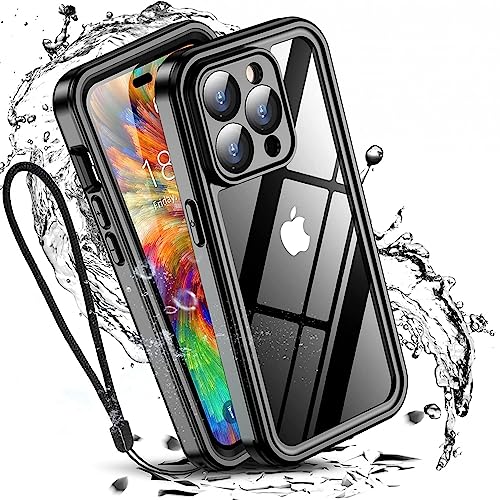 W7ETBEN iPhone 15 Pro Max Wasserdichtes Hülle, [IP68 Wasserdicht] Eingebautes 9H gehärtetes Glas [10FT Militär Stoßfest] [Staubdicht] Ganzkörper Fallschutzge Hülle für iPhone 15 Pro Max 6.7-Schwarz von W7ETBEN