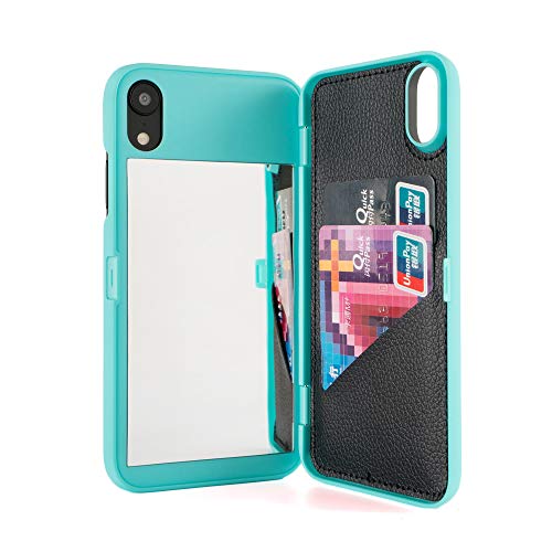 W7ETBEN iPhone XR Hülle, versteckte Rückseite Spiegel Wallet Case Hülle mit Stand Feature und Kartenhalter für Apple iPhone XR 6.1 Zoll (Grün) von W7ETBEN