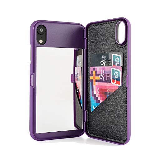 W7ETBEN iPhone XR Hülle, versteckte Rückseite Spiegel Wallet Case Hülle mit Stand Feature und Kartenhalter für Apple iPhone XR 6.1 Zoll (Lila) von W7ETBEN