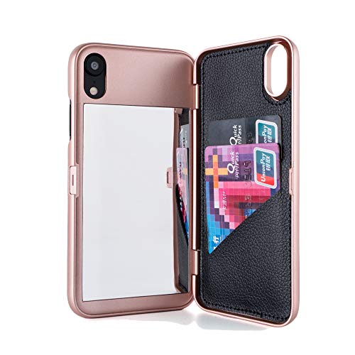 W7ETBEN iPhone XR Hülle, versteckte Rückseite Spiegel Wallet Case Hülle mit Stand Feature und Kartenhalter für Apple iPhone XR 6.1 Zoll (Roségold) von W7ETBEN