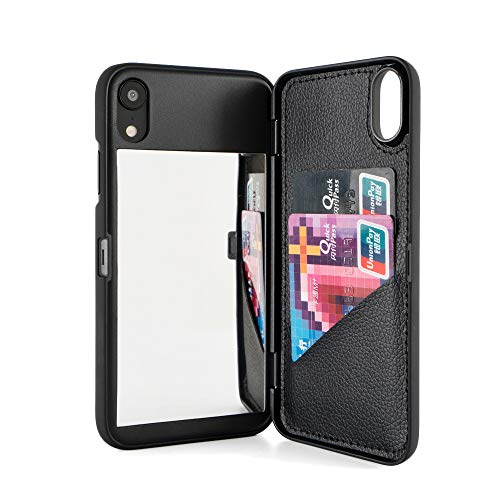 W7ETBEN iPhone XR Hülle, versteckte Rückseite Spiegel Wallet Case Hülle mit Stand Feature und Kartenhalter für Apple iPhone XR 6.1 Zoll (Schwarz) von W7ETBEN