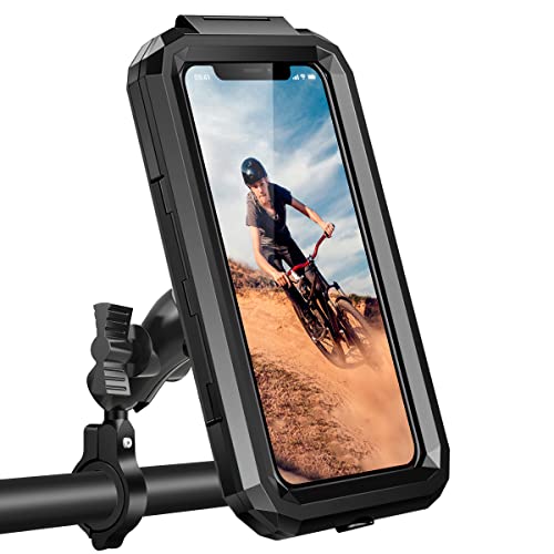 WACCET Fahrrad Handyhalterung Wasserdicht, [New Generation] Motorrad Fahrrad Lenker Handy Halterung 360° Drehen Verstellbare Fahrrad Handyhalter Universal Für 3,5-6,8 Zoll Smartphone (Schwarz, S) von WACCET