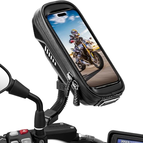 WACCET [Neue Generation] Motorrad Handyhalterung Wasserdicht Smartphone Halterung Motorrad 360°drehbar mit Regenschutz, Wasserdicht Motorrad Halterung für Smartphone bis zu 6,5" (Schwarz) von WACCET