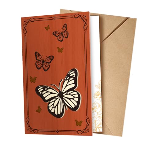 WADORN 3D hölzerne Grußkarte, Schmetterling handgemachte Geschenkkarte für Männer, Geschenkkarte für Frauen, romantische hölzerne Jahrestag Valentinstag Grußkarte mit einzigartigen Kartenhalter WADORN 3D hölzerne Grußkarte, Schmetterling handgemachte Geschenkkarte für Männer, Geschenkkarte für Frauen, romantische hölzerne Jahrestag Valentinstag Grußkarte mit einzigartigen Kartenhalter von WADORN