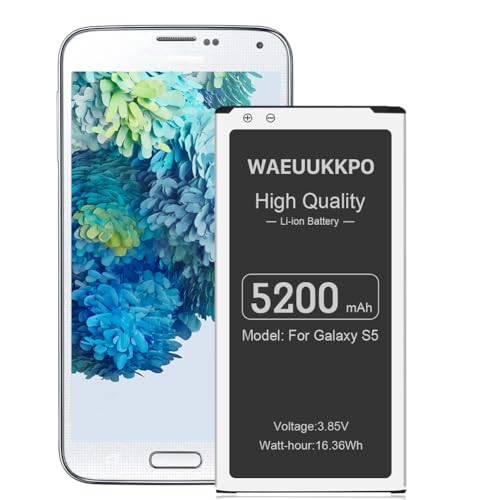 Akku für Galaxy S5, 5200mAh Verbessert Ersatzakku S5 Akku für Samsung Galaxy S5/ S5 Active, G900A AT&T, SM-G900V, G900F, G900H, G900R4, I9600, EB-BG900BBE, EB-BG903BBE von WAEUUKKPO