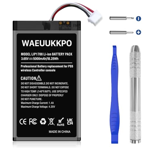 WAEUUKKPO PS5 Controller Akku, 5000mAh Ersatzakku LIP1708 für PS5 Playstation 5 DualSense CFI-ZCT1W Wireless Controller and Tool-1 Stück WAEUUKKPO PS5 Controller Akku, 5000mAh Ersatzakku LIP1708 für PS5 Playstation 5 DualSense CFI-ZCT1W Wireless Controller and Tool-1 Stück von WAEUUKKPO