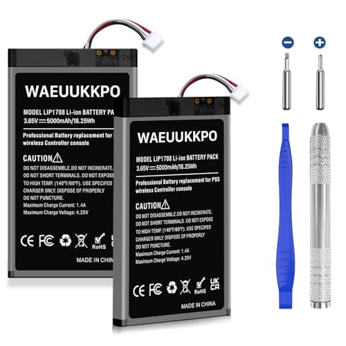 WAEUUKKPO PS5 Controller Akku, 5000mAh Ersatzakku LIP1708 für PS5 Playstation 5 DualSense CFI-ZCT1W Wireless Controller and Tool-2 Stück WAEUUKKPO PS5 Controller Akku, 5000mAh Ersatzakku LIP1708 für PS5 Playstation 5 DualSense CFI-ZCT1W Wireless Controller and Tool-2 Stück von WAEUUKKPO