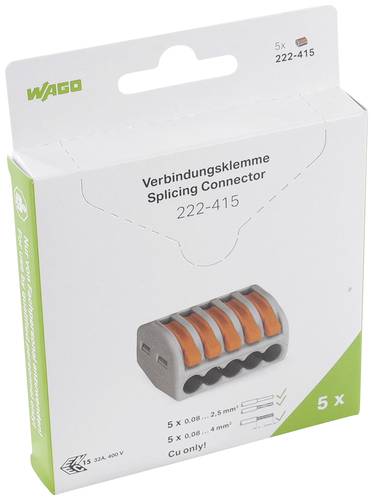 WAGO 222-415 222 Verbindungsklemme flexibel: 0.08-4mm² starr: 0.08-2.5mm² Polzahl (num): 5 5 St. G von WAGO