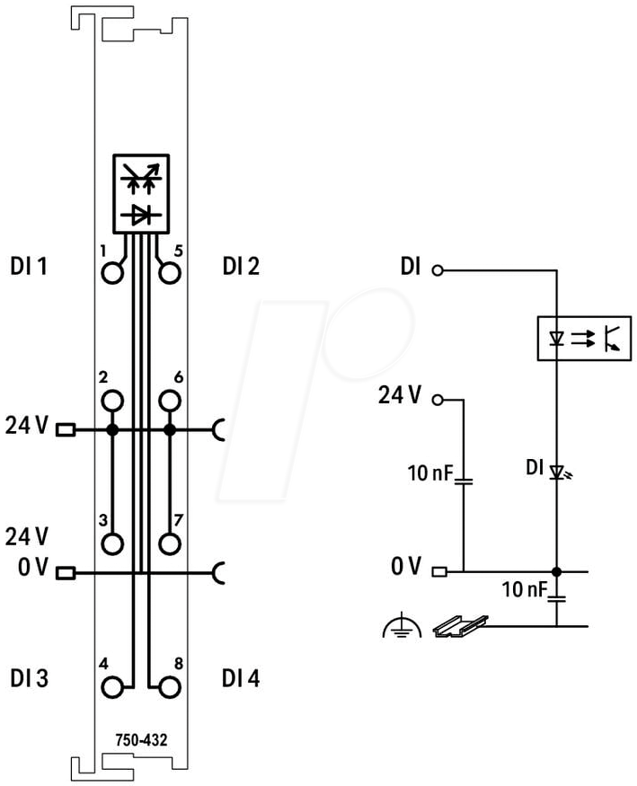 WAGO 750-432 - 4-Kanal Digital Eingangsklemme DC 24 V 3,0 ms von WAGO