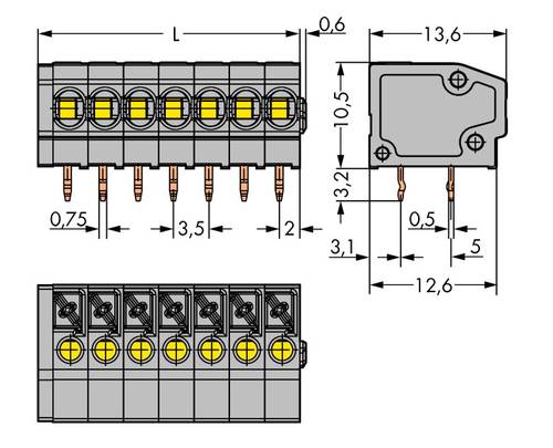 WAGO 805-106/000-006 Federkraftklemmblock 1.50mm² Polzahl (num) 6 Blau 220St. von WAGO