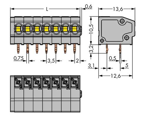WAGO 805-308 Federkraftklemmblock 1.50mm² Polzahl (num) 8 Grau 160St. von WAGO