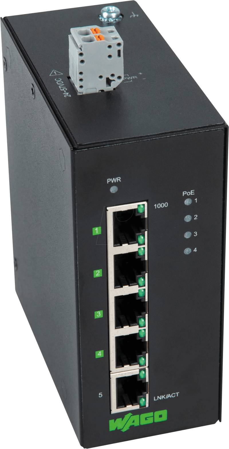 WAGO 852-1411 - Switch, 5-Port, Gigabit Ethernet, PoE+ von WAGO
