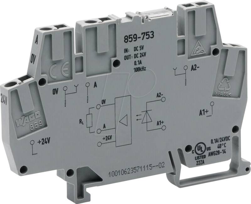 WAGO 859-753 - Optokopplermodul, E: DC 5 V, A: DC 0 … 24 V, grau von WAGO