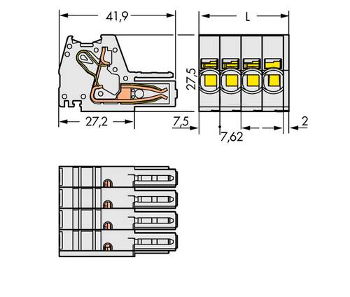 WAGO Buchsengehäuse-Kabel 831 Polzahl Gesamt 2 Rastermaß: 7.62mm 831-3102/000-9037 48St. von WAGO