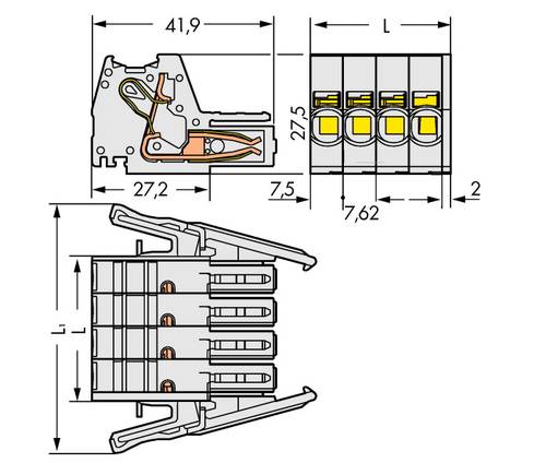 WAGO Buchsengehäuse-Kabel 831 Polzahl Gesamt 2 Rastermaß: 7.62mm 831-3102/037-000 24St. von WAGO