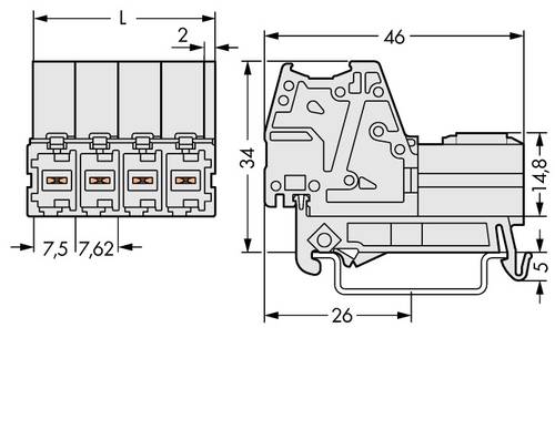 WAGO Buchsengehäuse-Kabel 831 Polzahl Gesamt 2 Rastermaß: 7.62mm 831-3202/007-000 48St. von WAGO