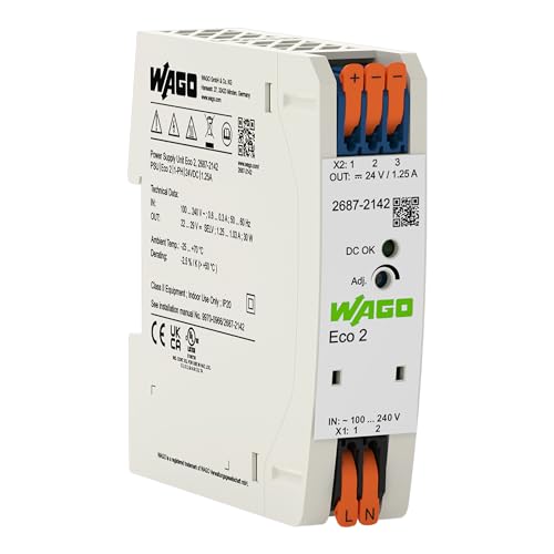 WAGO Compact Stromversorgung ECO 2687-2142 | 1-phasig, Power supply, Hutschienen-Netzteil (DIN-Rail), DC 24 V, 1,25 A, DC-OK LED von WAGO