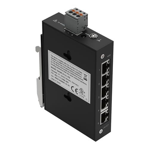 WAGO Industrial-ECO-Switch 852-1111/000-001 | mit 5 ETHERNET‐Ports 10/100/1000 MBit/s Autonegotiation und Diagnose‐LEDs auf der Vorderseite, unterstützt bis zu 8000 absolute MAC‐Adressen von WAGO