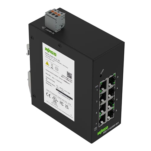 WAGO Industrial-ECO-Switch 852-1112 | mit 8 ETHERNET‐Ports 10/100/1000 MBit/s Autonegotiation und Diagnose‐LEDs auf der Vorderseite, unterstützt bis zu 8000 absolute MAC‐Adressen von WAGO