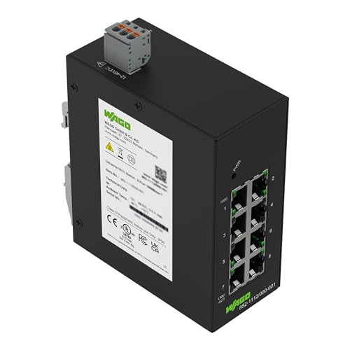 WAGO Industrial-ECO-Switch 852-1112/000-001 | mit 8 ETHERNET‐Ports 10/100/1000 MBit/s Autonegotiation und Diagnose‐LEDs auf der Vorderseite, unterstützt bis zu 8000 absolute MAC‐Adressen von WAGO