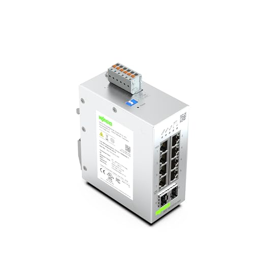 WAGO Industrial-Switch 852-1813|mit 8 ETHERNET‐Ports 10/100/1000 MBit/s Autonegotiation und Diagnose‐LEDs auf der Vorderseite|2 x SFP-Slots für Glasfaser |unterstützt bis zu 8000 absolute MAC‐Adressen von WAGO